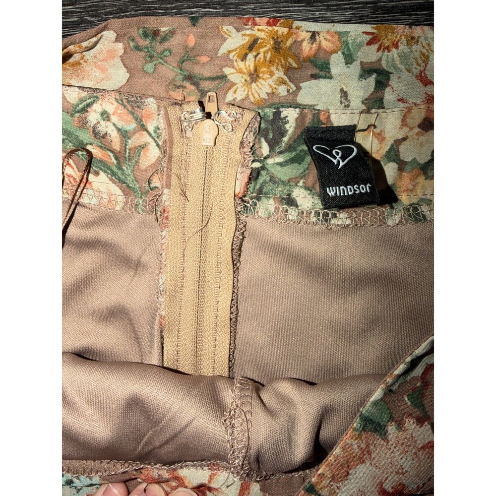 Windsor Floral Wide Leg Pants Mauve Brown High Waisted Boho Chiffon Small - Picture 6 of 9